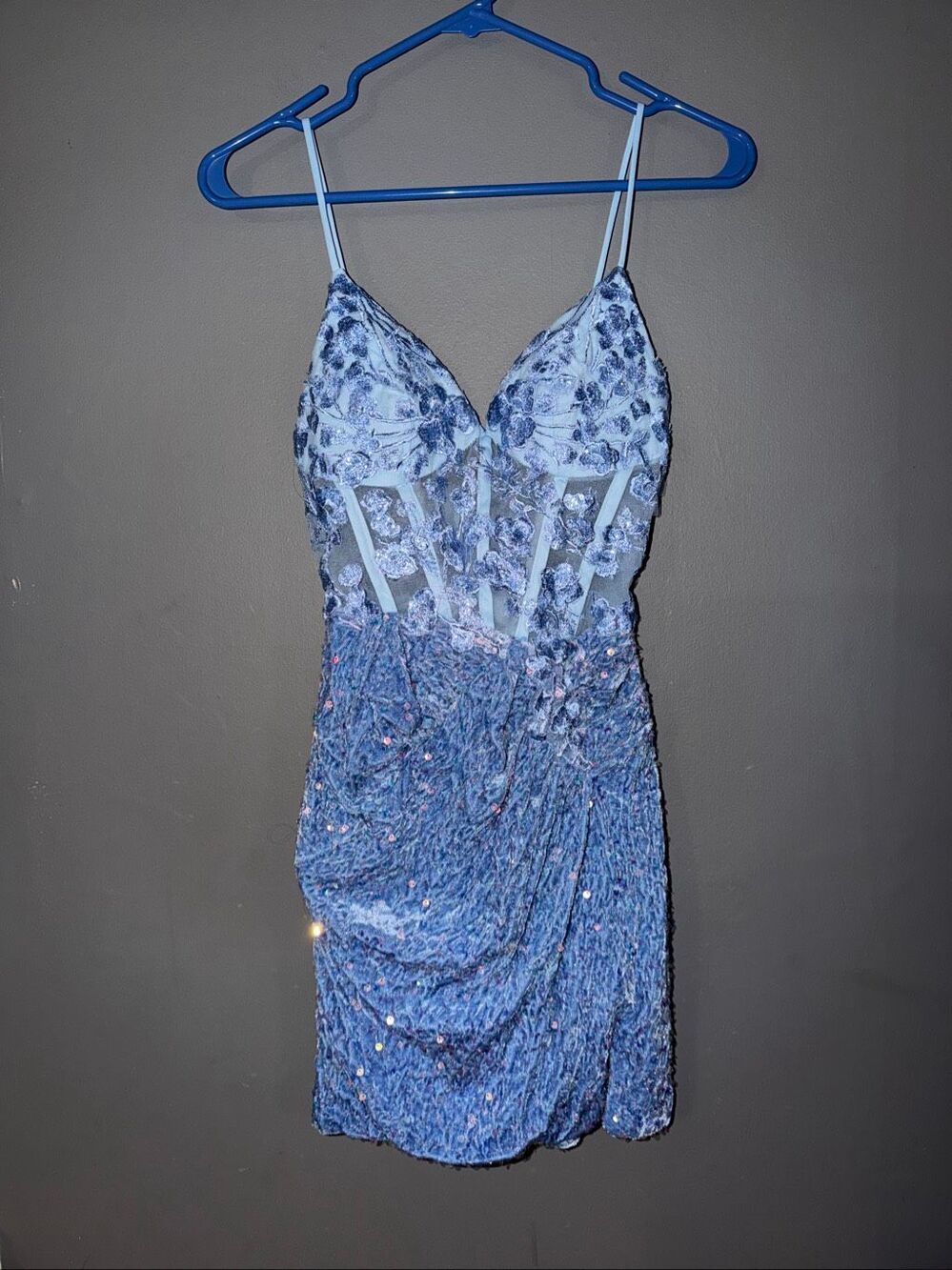 Blue Purple Spaghetti Strap Sequin Bodycon Mini Dress Size 0